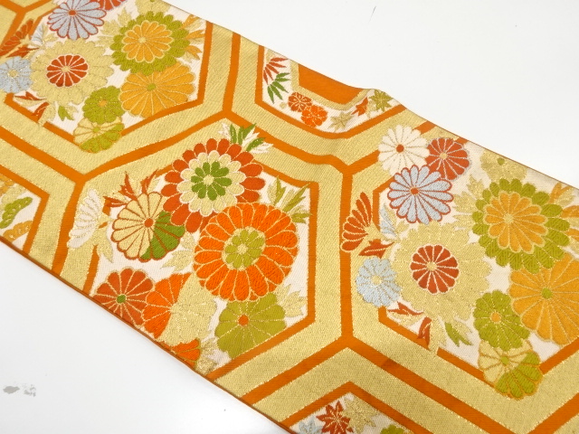JAPANESE KIMONO / ANTIQUE FUKURO OBI / SILK / WOVEN KIKKO & KIKU
